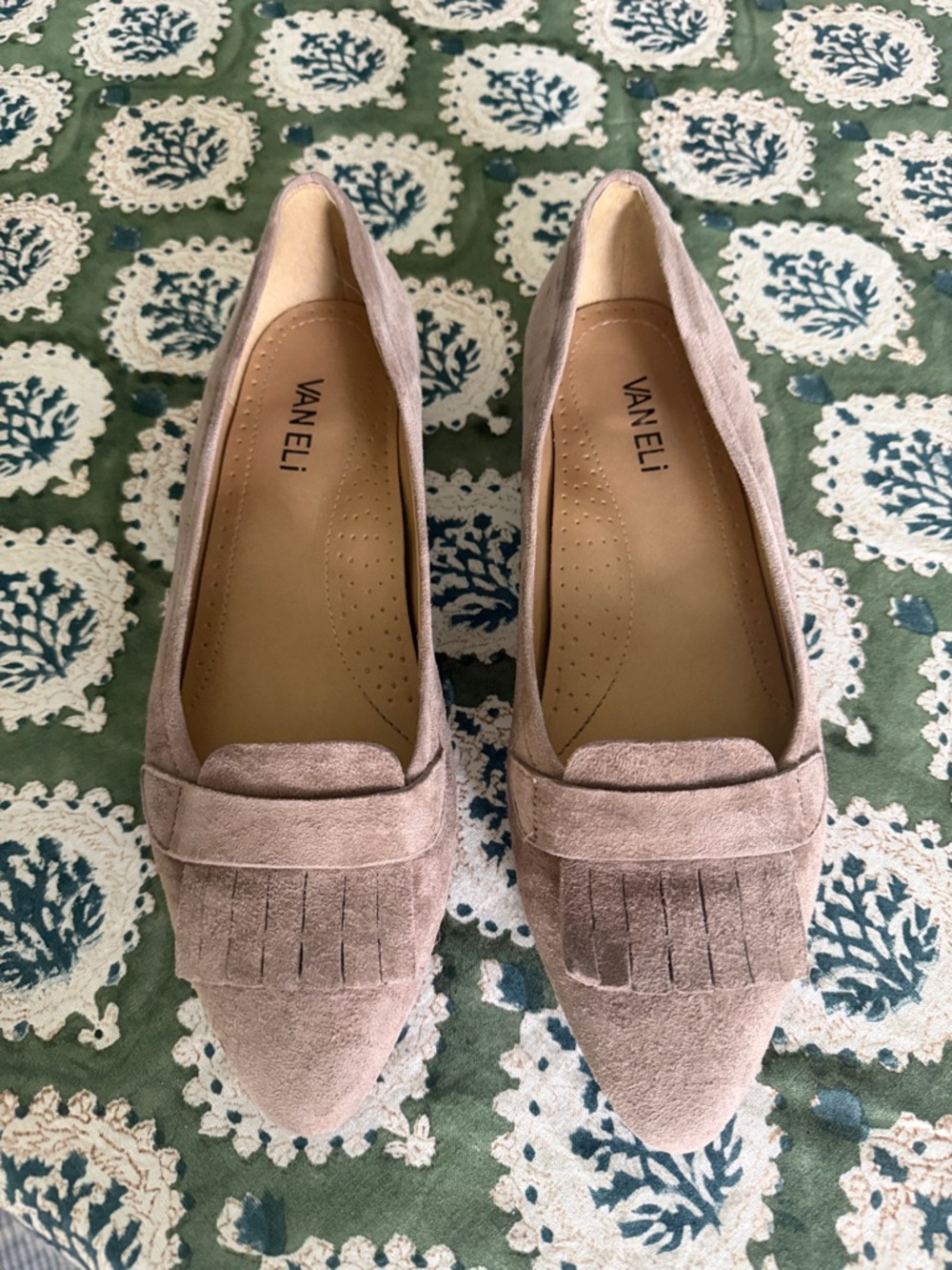 Vaneli Women's Dusty Pink Suede Fringe Loafers